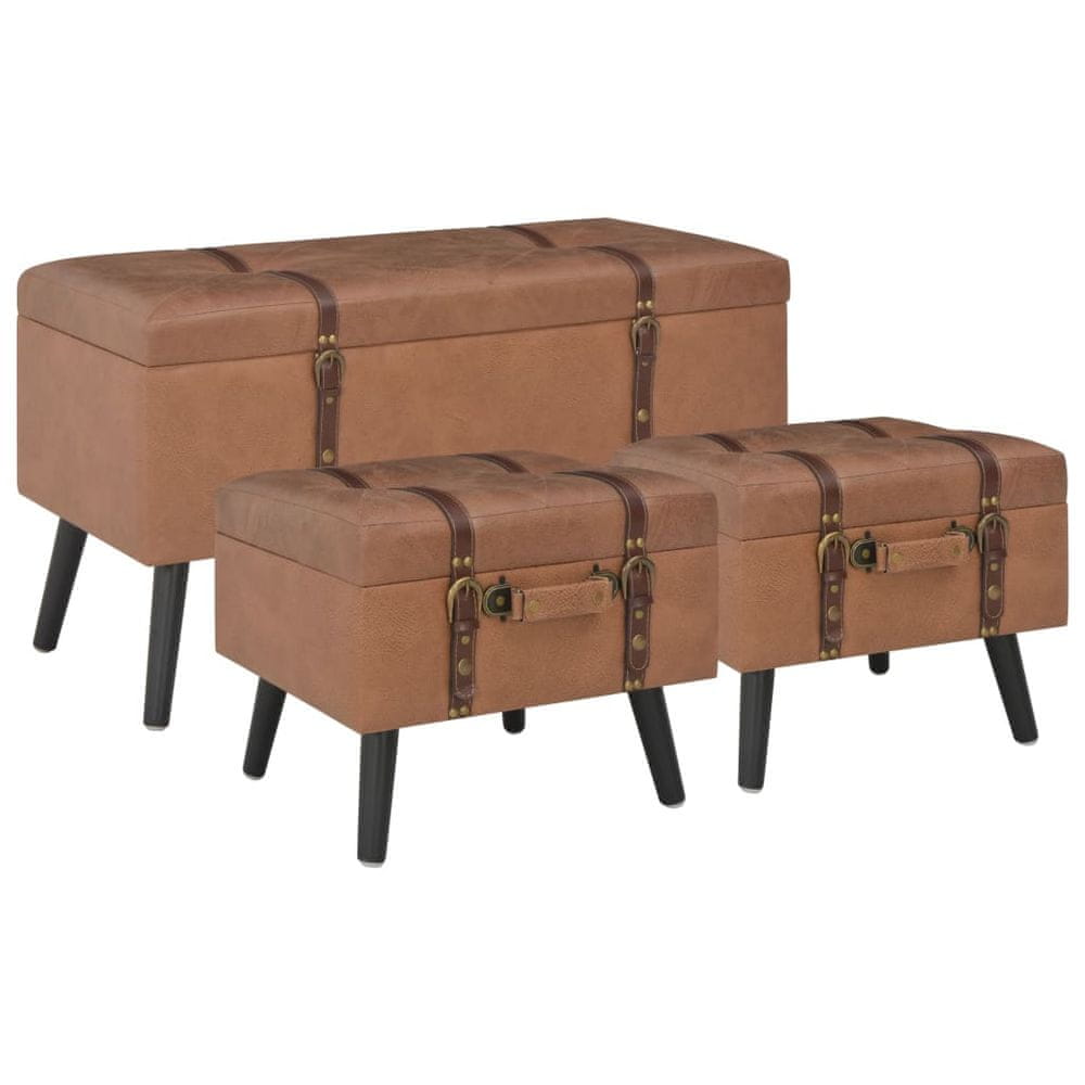 Vidaxl Úložné stoličky 3 ks hnedé umelá koža